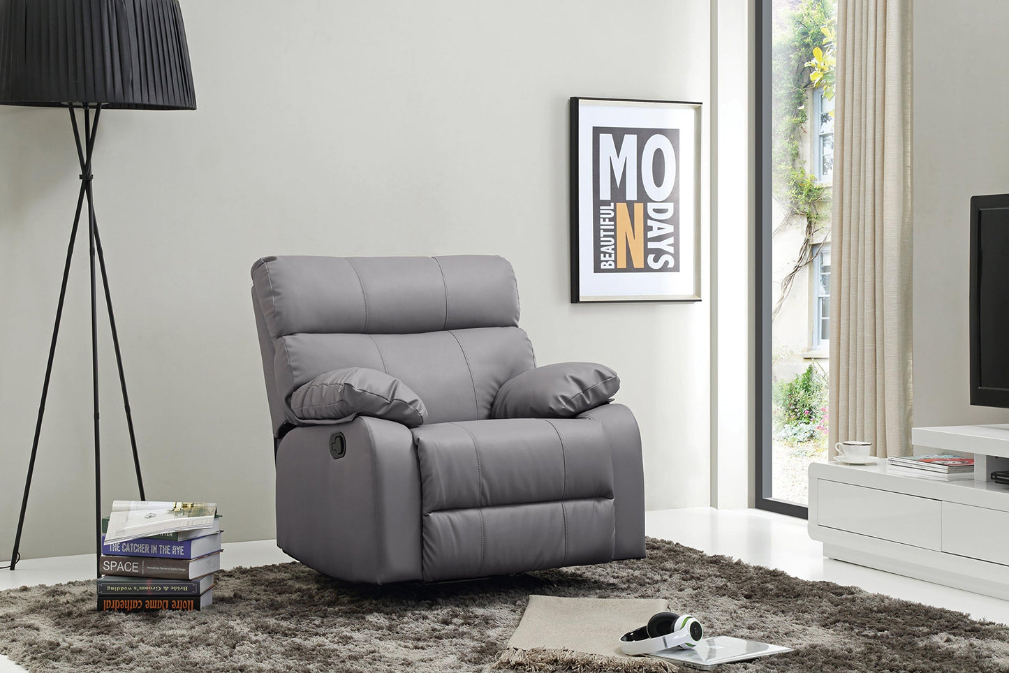 Cómodo sillón reclinable mecedor para relajación y apoyo, diseño moderno en gris, para tu sala de estar o cine en casa