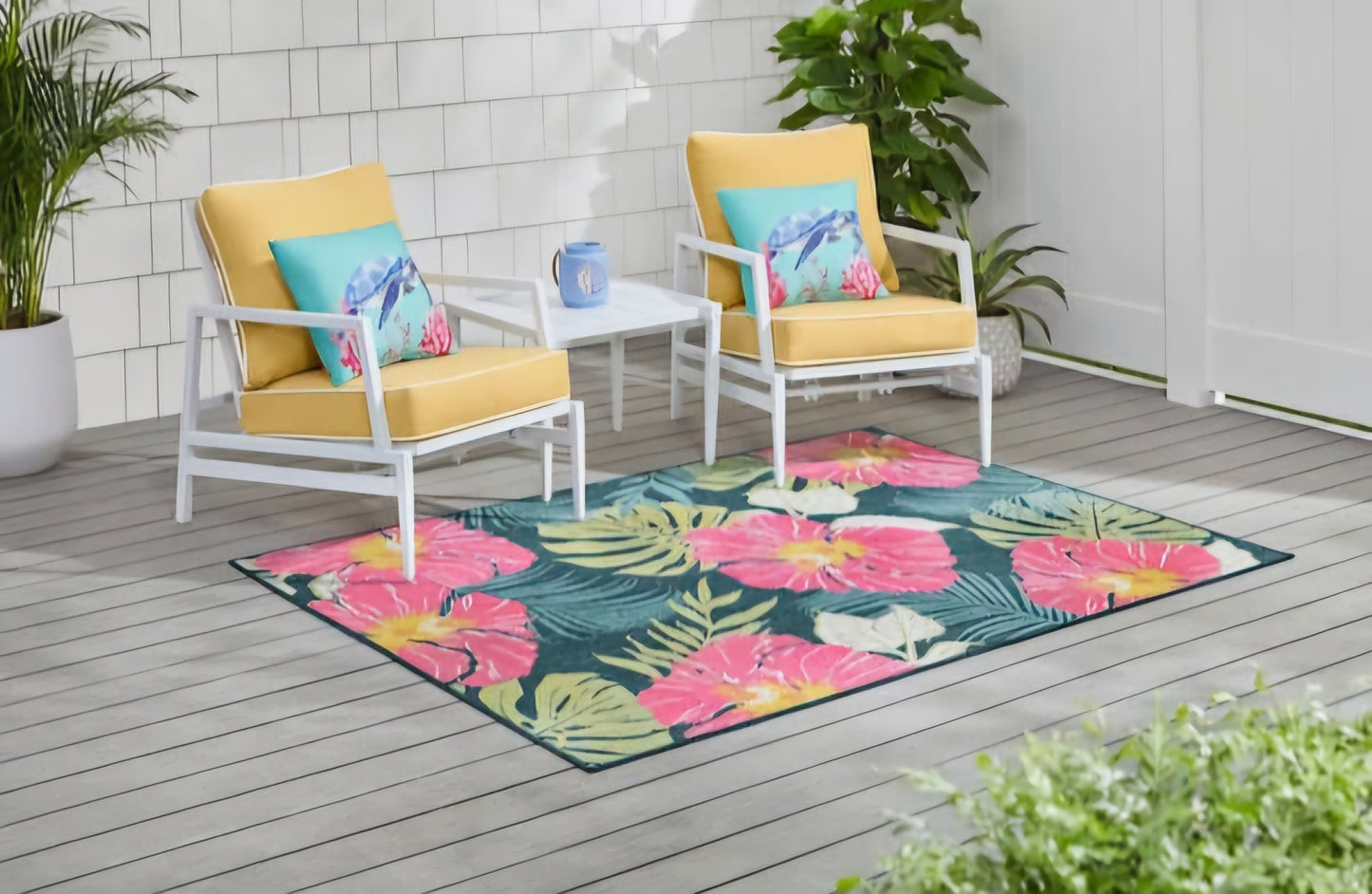 Conjunto para exteriores de acero blanco Willow Cay de 3 piezas con cojines amarillos